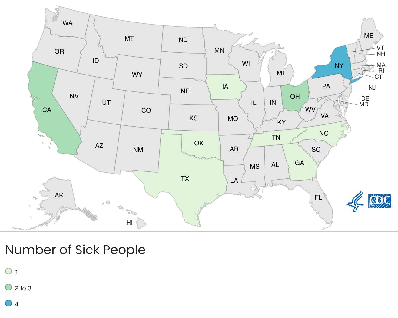Where the Salmonella-infected individuals live.