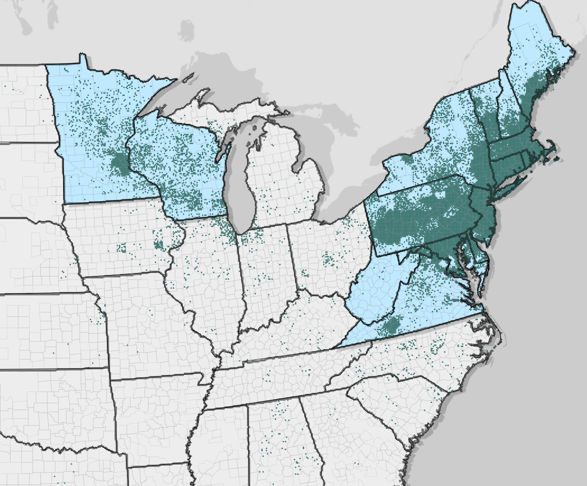 Endemic area of Lyme disease in the US in 2014