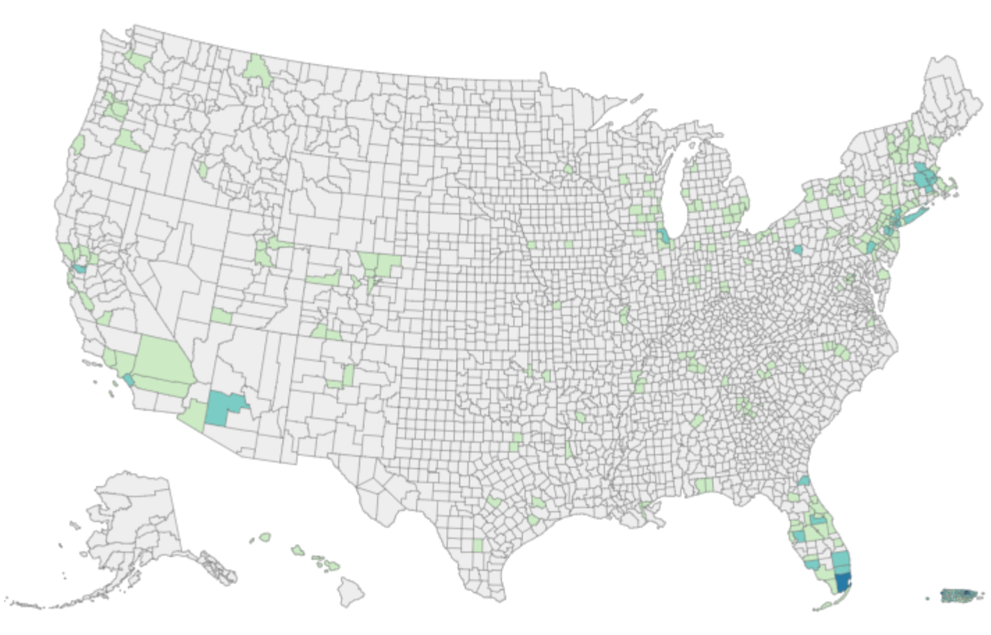 There were 827 travel-associated cases reported across 42 jurisdictions, while locally acquired cases numbered 1,732 across 3 jurisdictions.

Image credits: CDC